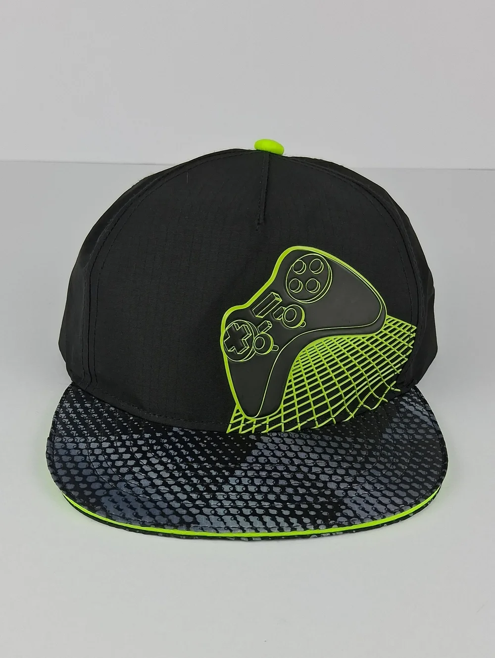 Boys Childrens Place Black & Neon Green Gaming Snapback Hat Size Small/Medium